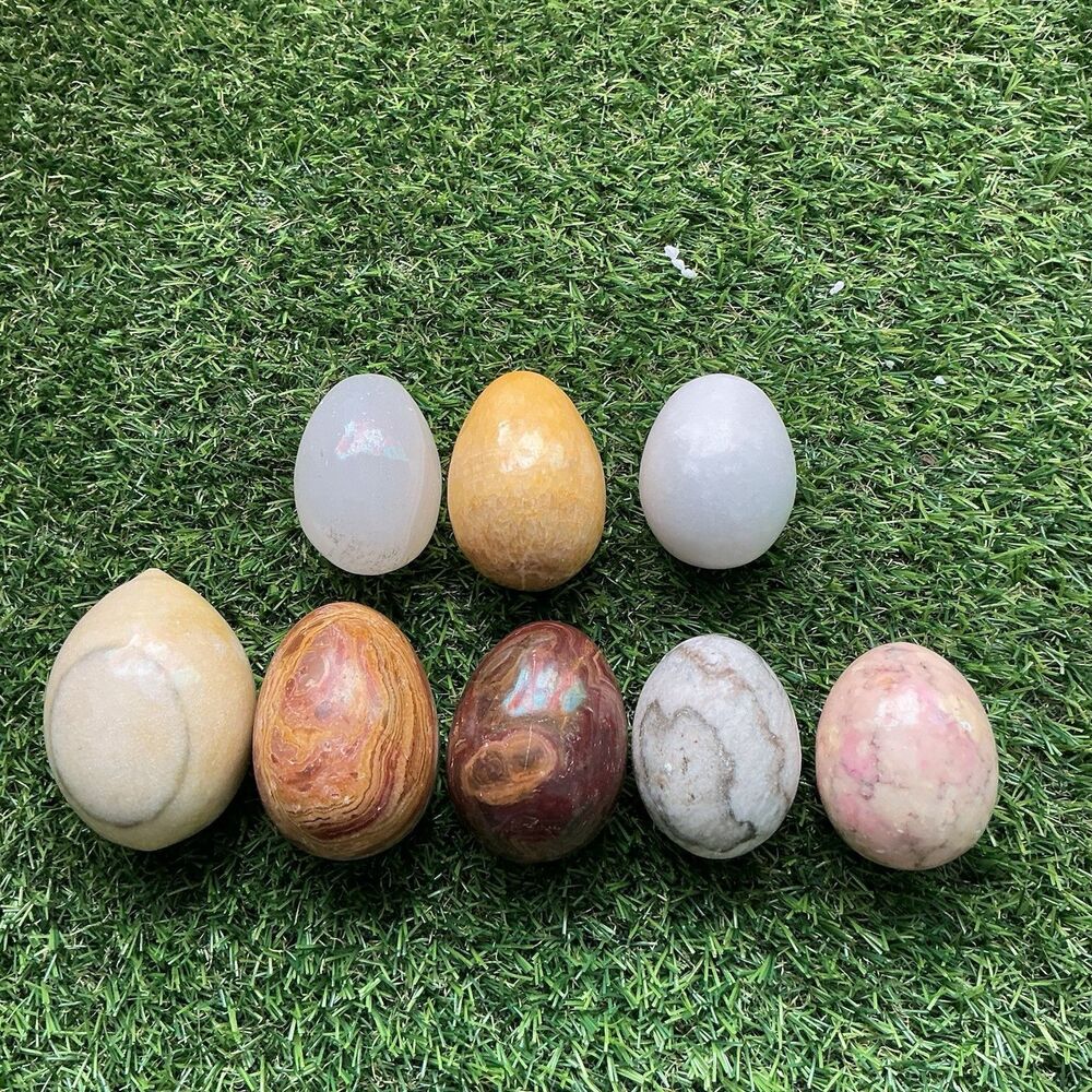 Vintage Polished Stone Eggs Lot of 8 Onyx Alabaster Marble Decorative 2.5-3.5”